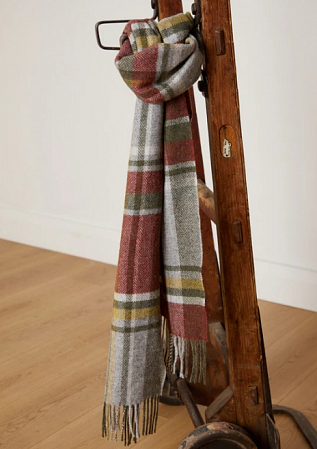 Foxford Rust and Green Tartan Lambswool Scarf